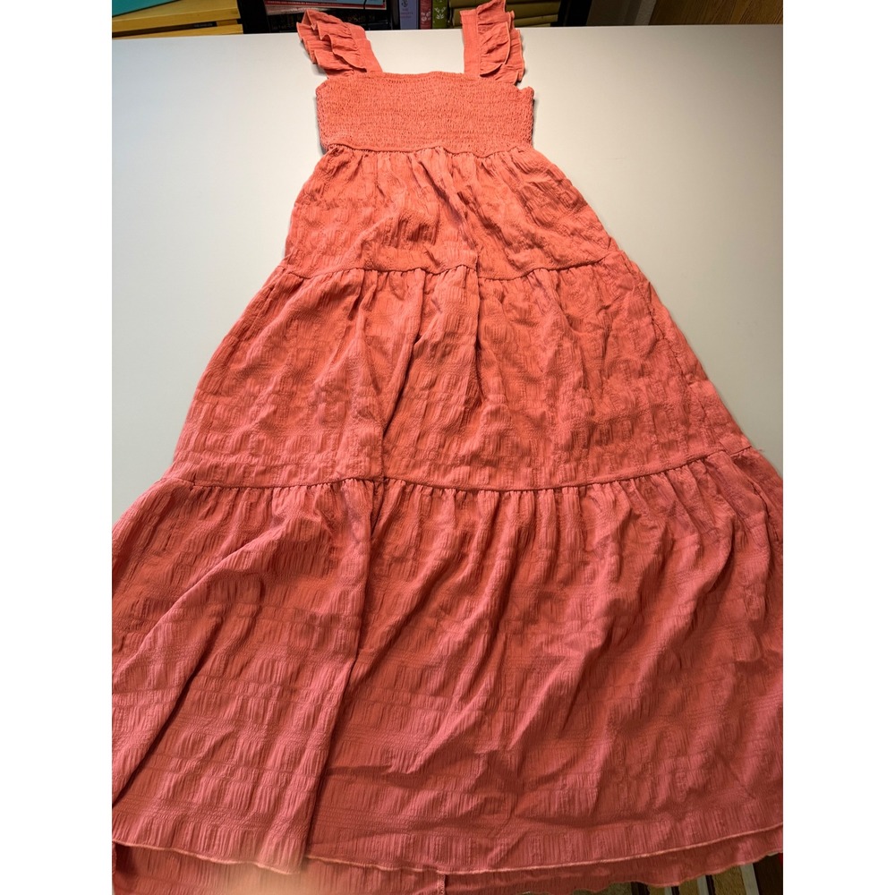 SHEIN Rust Terracotta Smocked Ruffle Strap Tiered Maxi Dress Womens Boho Lined